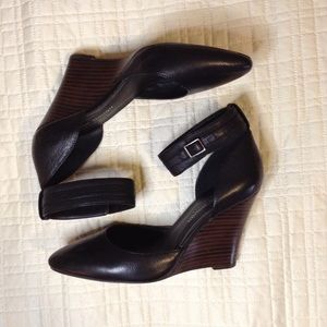 Julian Hough black leather wedge heel